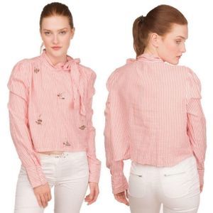 NWT Walter Baker Pink Striped Pussy Bow Top
